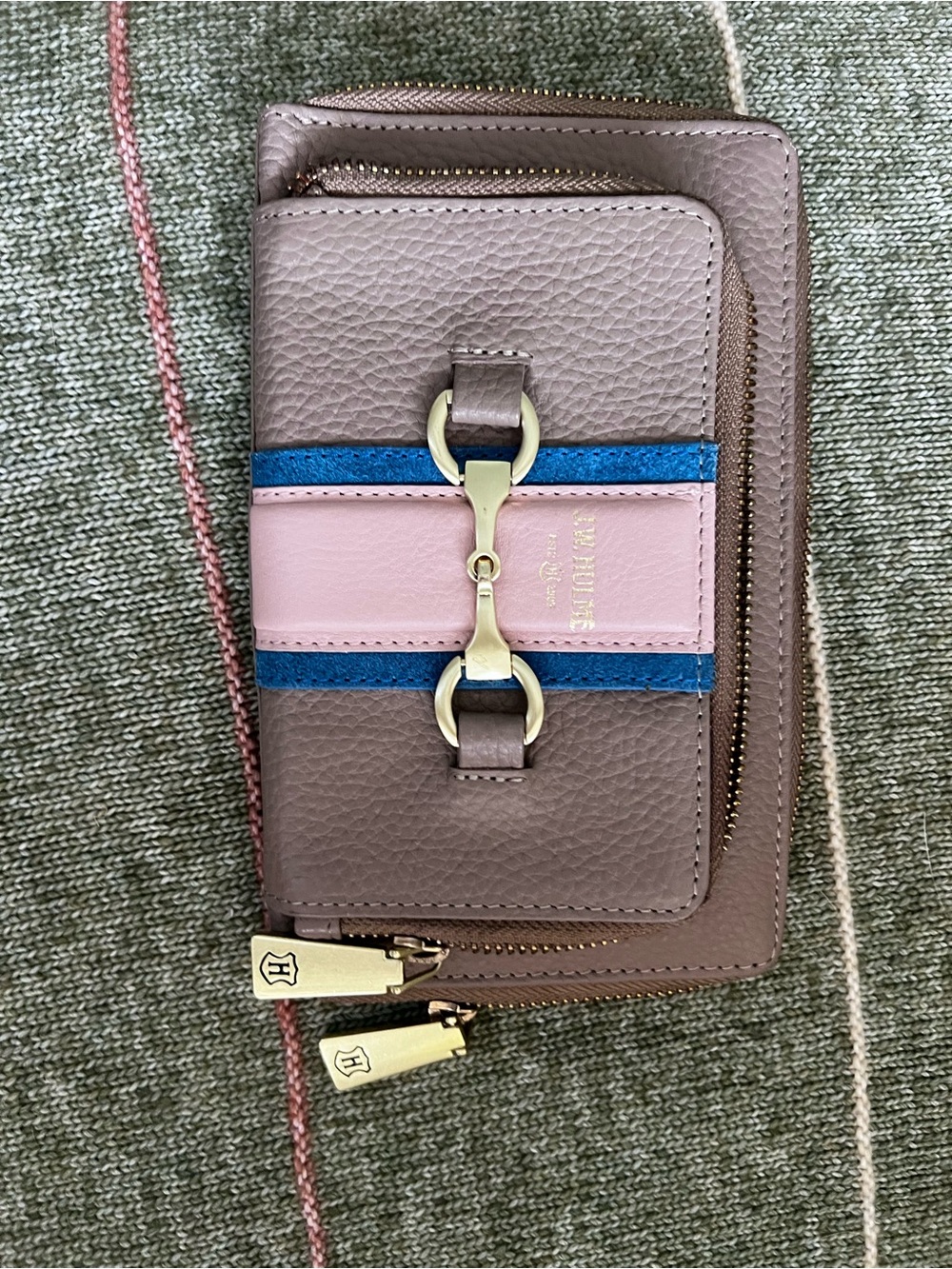 Leather JW Holmes Wallet with Pink & Blue Accent